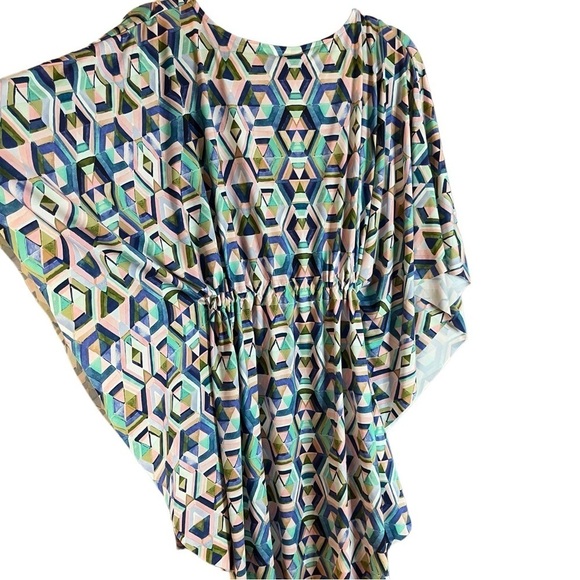 La Blanca Riviera Pink & Blue V Neck Caftan Style Swimsuit Coverup Sz 1X - Picture 6 of 10